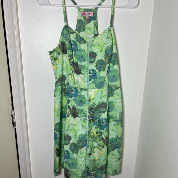 Y2K Candie’s Green Floral Strappy Dress Size 9 Fit & Flare - Picture 2 of 7